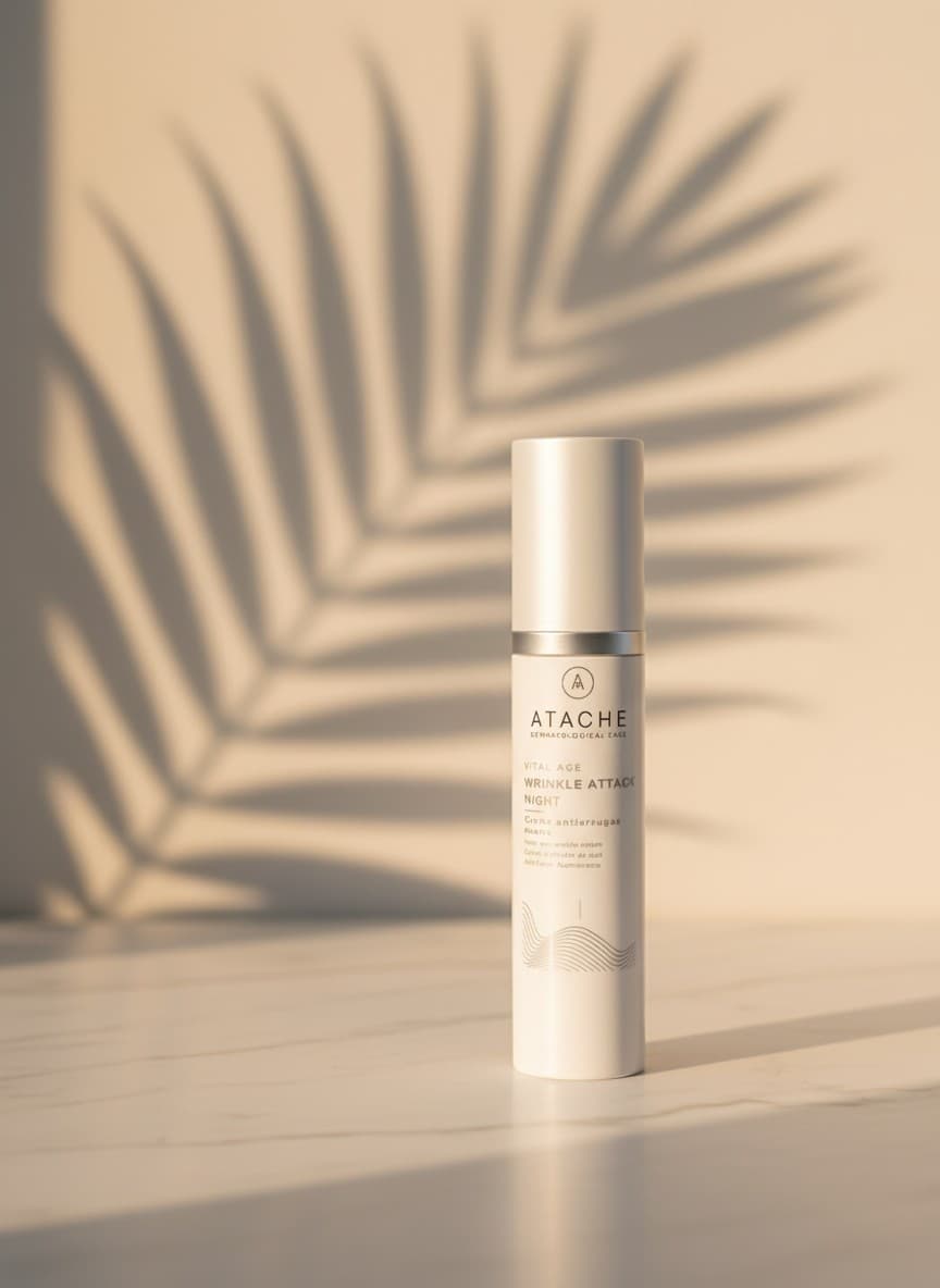 Detalle macro de crema Wrinkle Attack Night con cristales de retinol disueltos al inclinar
