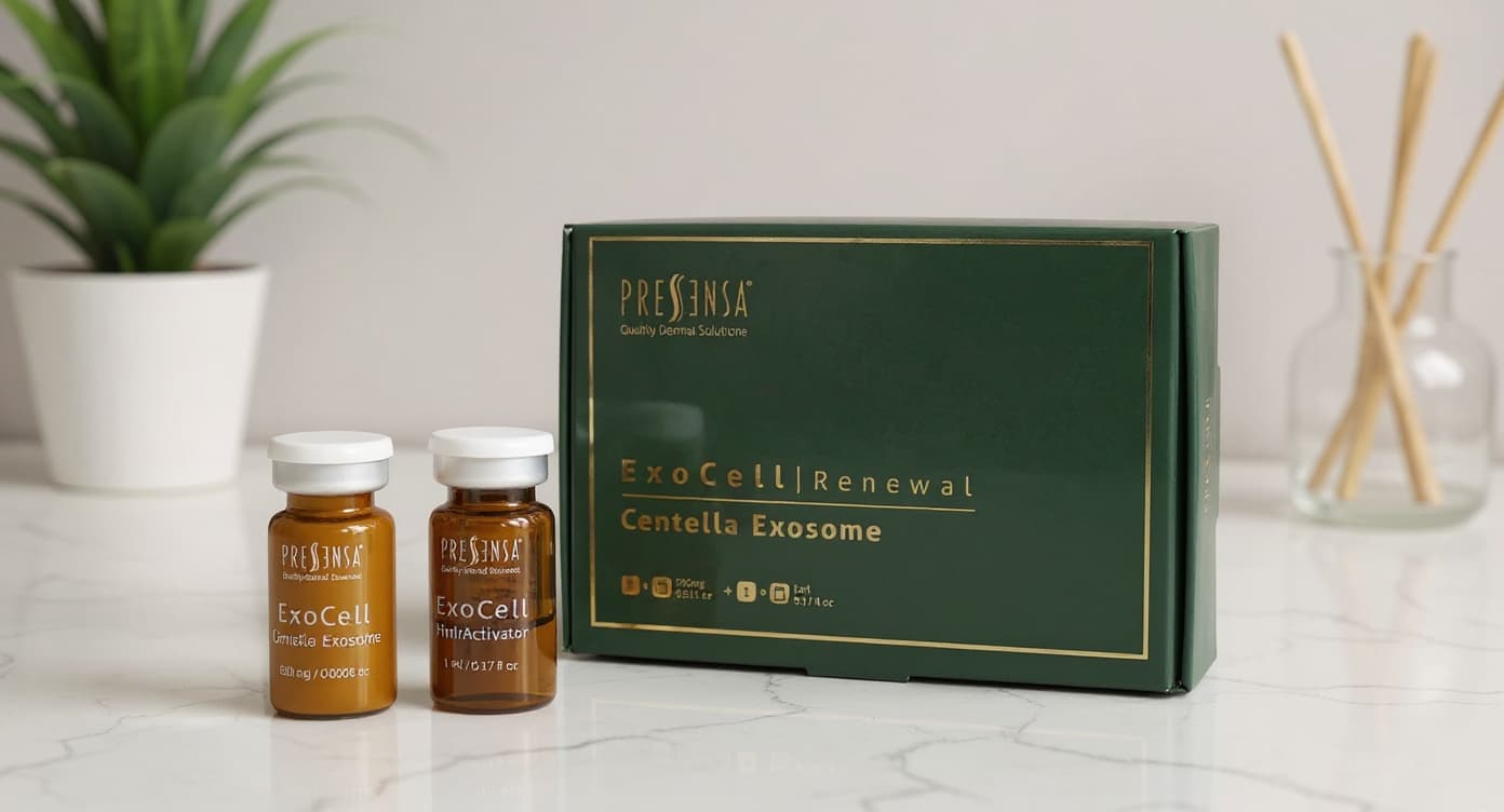Dos frascos de sérum skincare uno al lado del otro sobre superficie de mármol blanco bajo luz natural suave