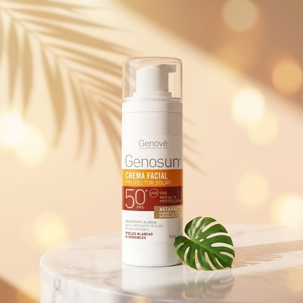 Genosun SPF 50+ aplicado en dorso de la mano antes de salir al exterior bajo luz matinal