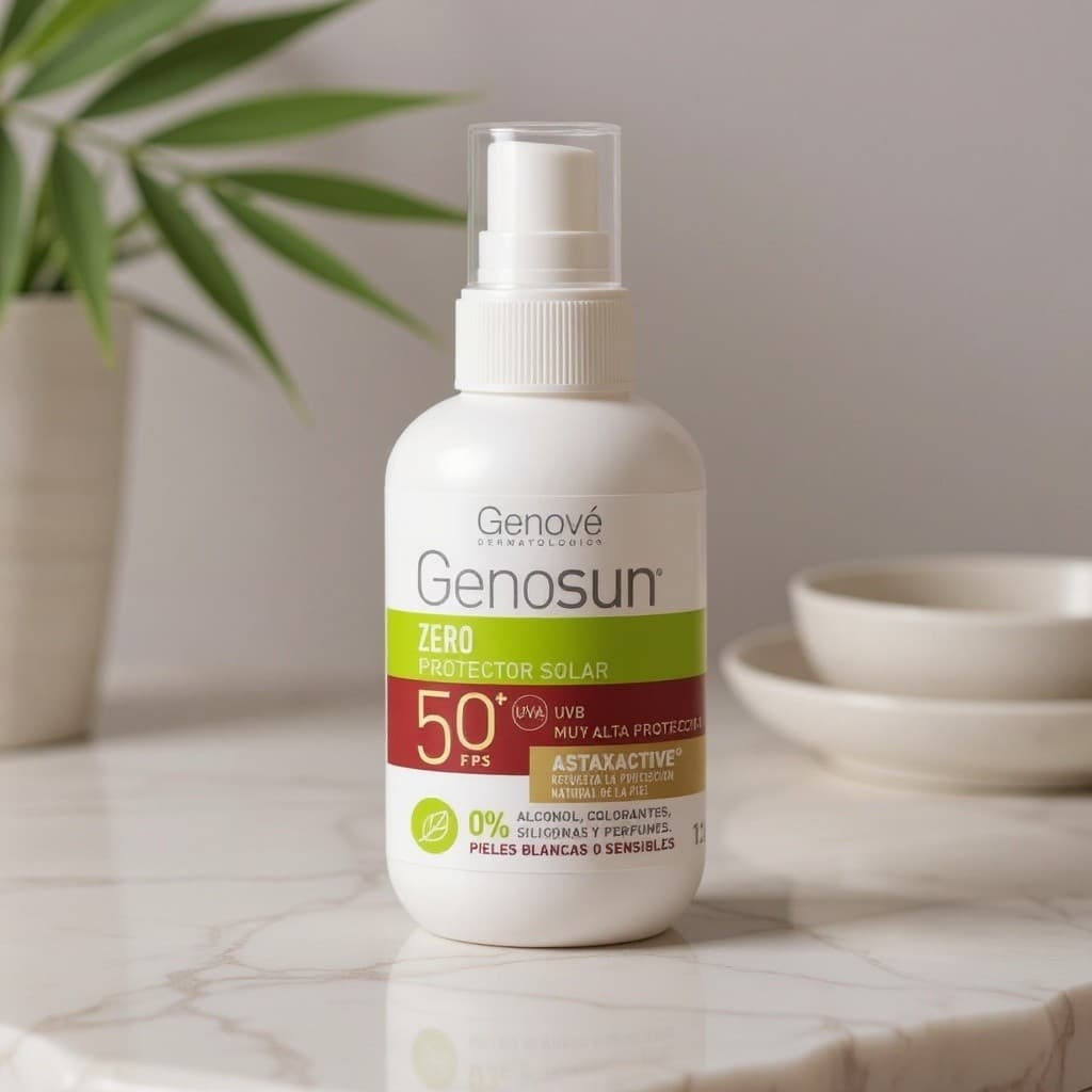 Manos extendiendo Genosun Zero SPF50 sobre antebrazo, gesto cotidiano de protección diaria
