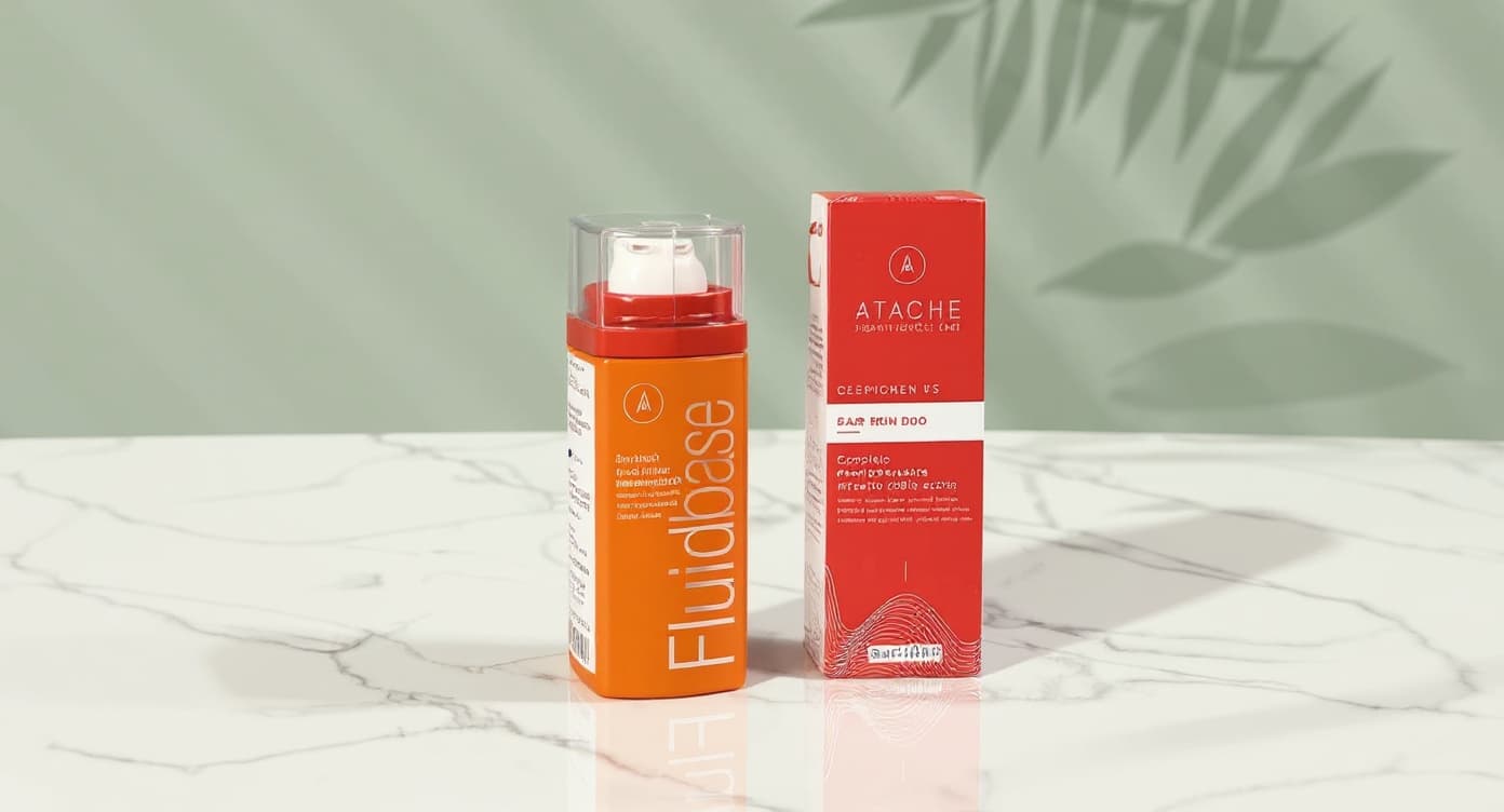 Composición editorial de piel latina con manchas de melasma en pómulos junto a frasco de sérum despigmentante sobre mármol claro, luz suave.