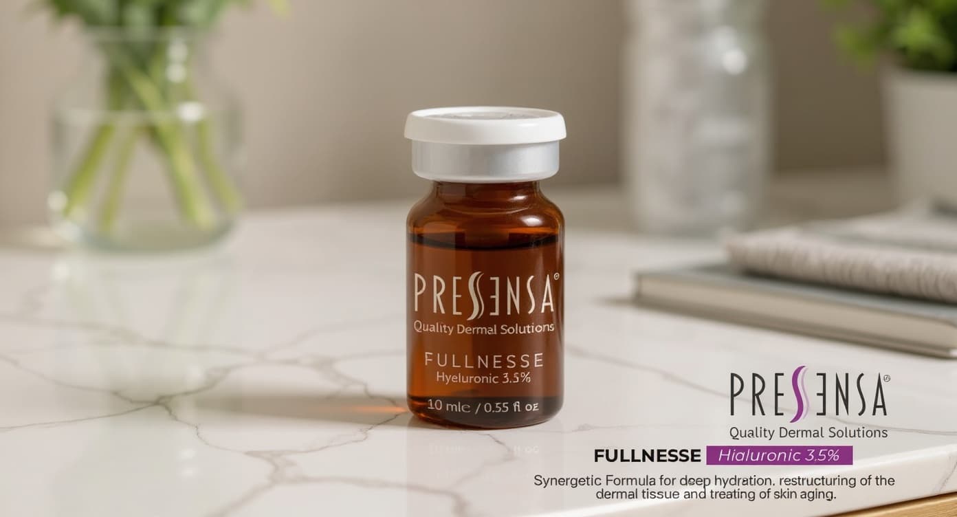 Dos frascos de sérum dermocosmético sobre superficie de mármol blanco con luz natural cálida, uno más pequeño para retinol y otro más grande con ácido hialurónico